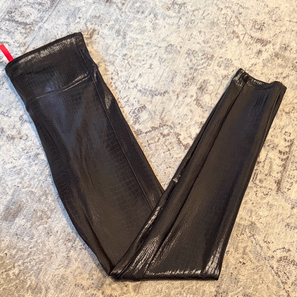 SPANX Black Croc-Embossed Faux Leather Leggings